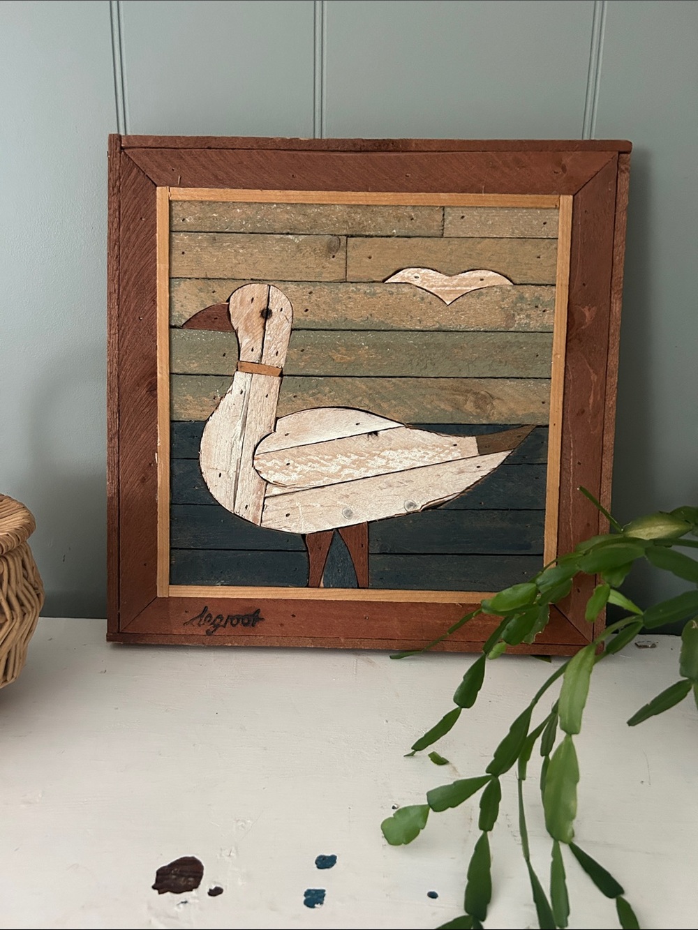 Theodore Degroot 70s lath wood seagull wall art